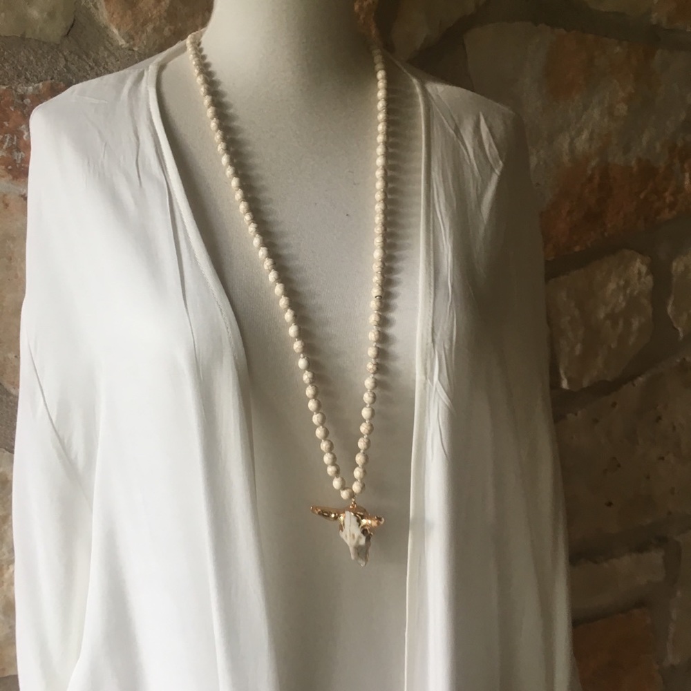Boho Steer Skull Magnesite Necklace - Picture 4 of 6
